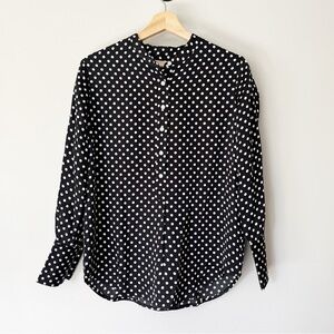 Everlane Blouse Size 2 Popover Button Down Black Polka Dot Long Sleeve NWT